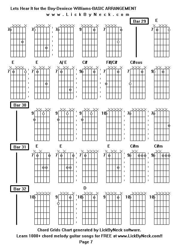 Chord Grids Chart of chord melody fingerstyle guitar song-Lets Hear It for the Boy-Deniece Williams-BASIC ARRANGEMENT,generated by LickByNeck software.